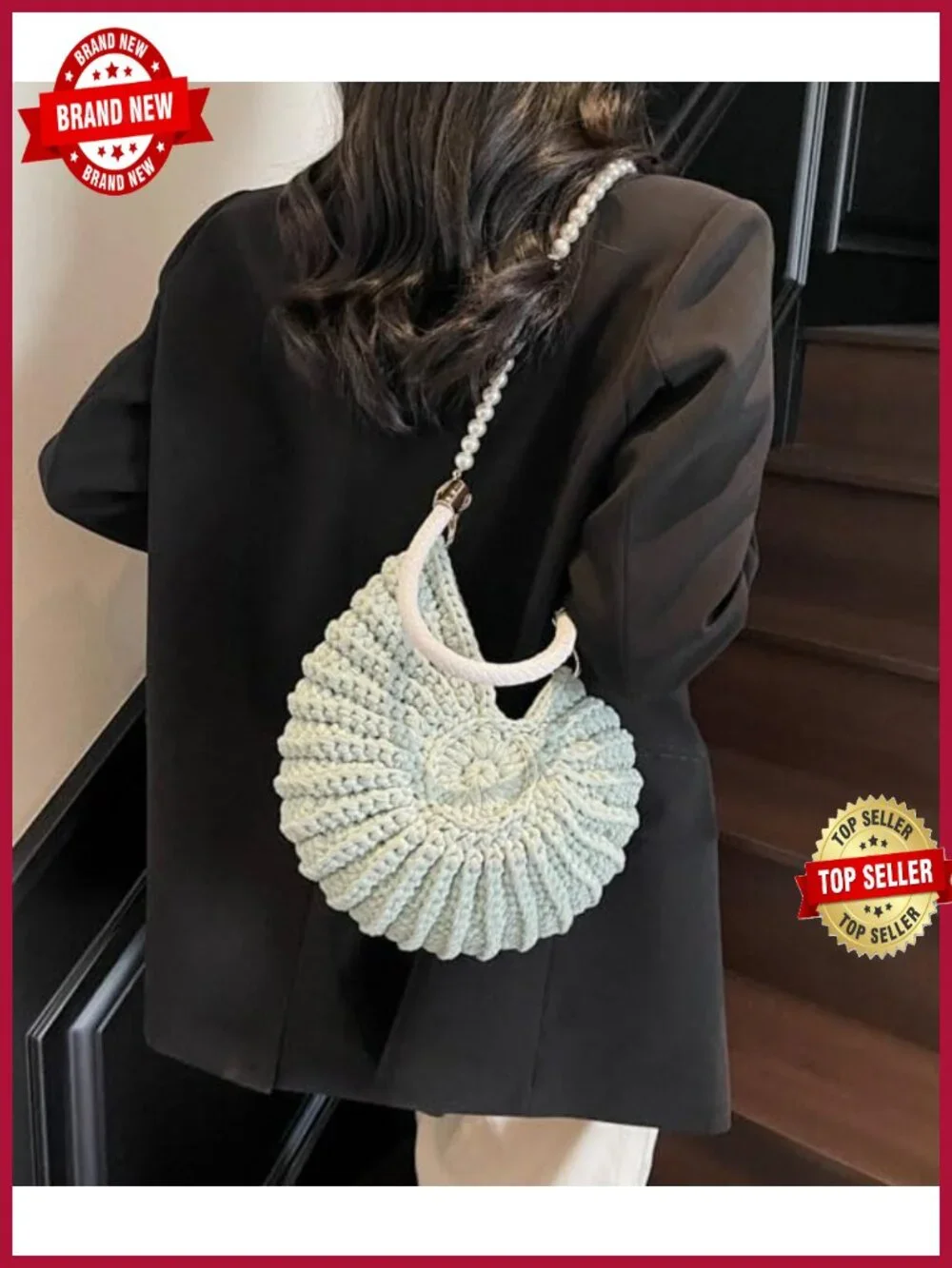 Handmade Crochet Tote Bag Seashell Purse Boho Shell Handbag Crossbody Shoulder